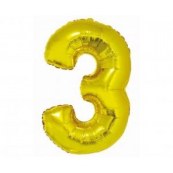 BALÓN FÓLIOVÝ ČÍSLO 3, ZLATÝ, 76 CM