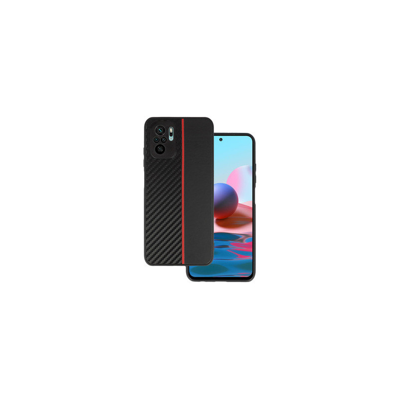 Tel Protect CARBON Case for Xiaomi Redmi Note 10/Note 10S/Poco M5S Black with red stripe