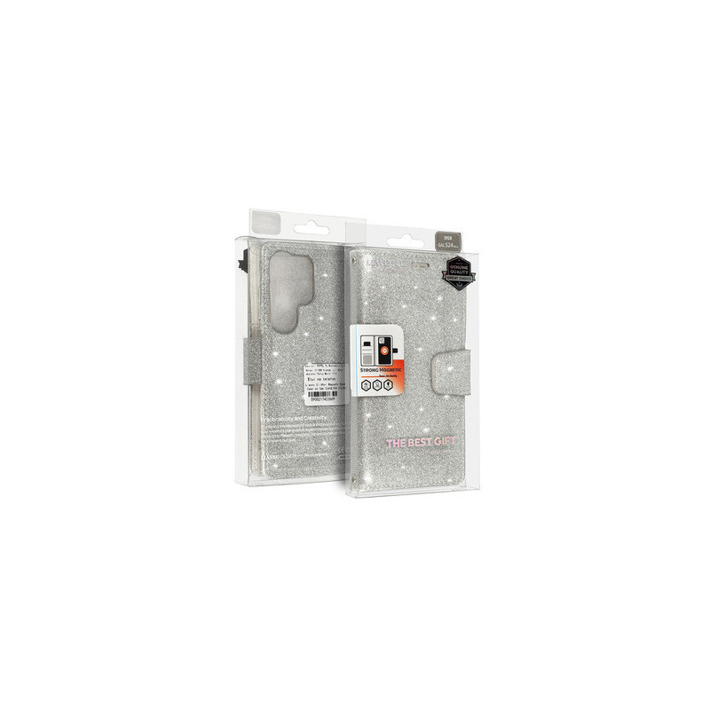 Glitter Magsafe Book Case for Samsung Galaxy S24 Plus silver