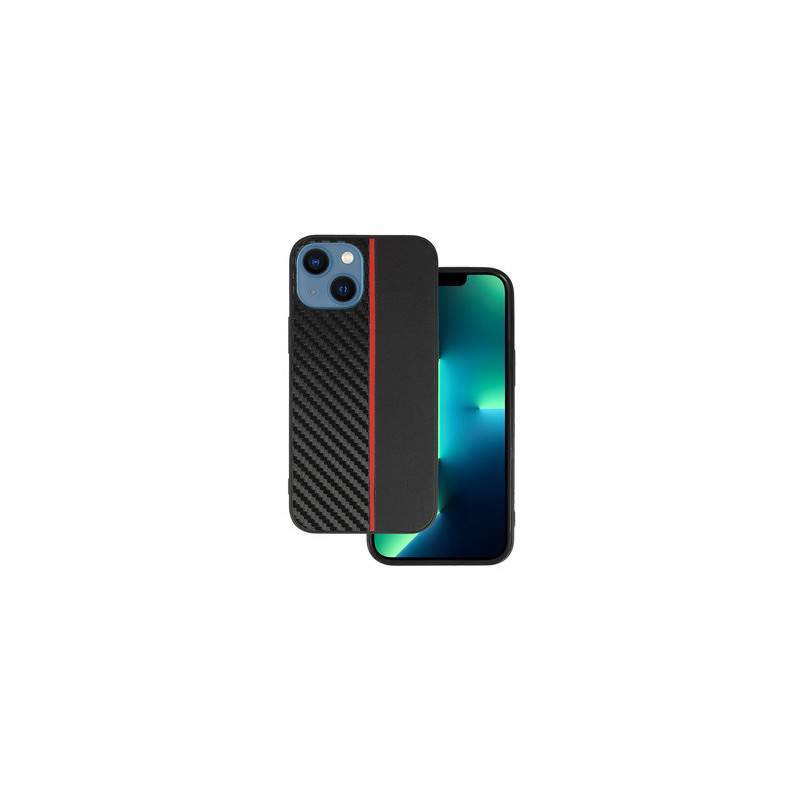 Tel Protect CARBON Case for Iphone 13 Mini Black with red stripe
