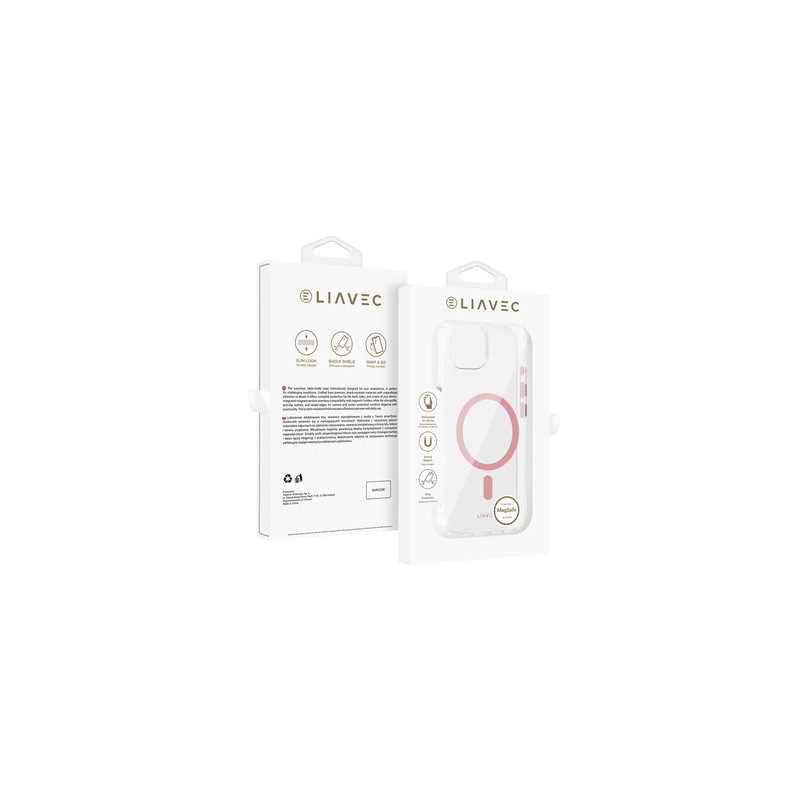 Liavec Glossy Magsafe Clear Case do Iphone 15 rÃ³Å¼owy