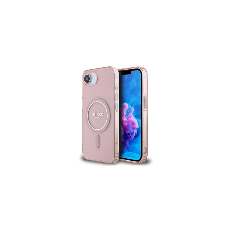Original Case GUESS IML Glitter Circle MagSafe for Iphone 16e pink
