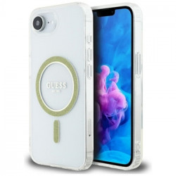 Original Case GUESS IML Glitter Circle MagSafe for Iphone 16e transparent