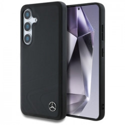 Original Case MERCEDES Leather Horizontal Debossed Curves MagSafe for Samsung Galaxy S25 black
