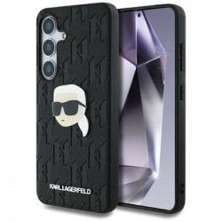 Original Pouch KARL LAGERFELD Leather Monogram Pin Logo Karl Head for Samsung Galaxy S25 black
