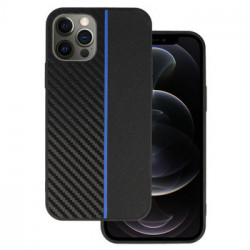Tel Protect CARBON Case for Iphone 12 Pro Max Black with blue stripe