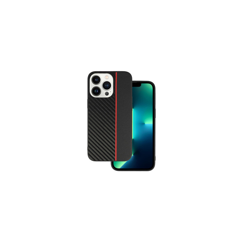 Tel Protect CARBON Case for Iphone 13 Pro Max Black with red stripe