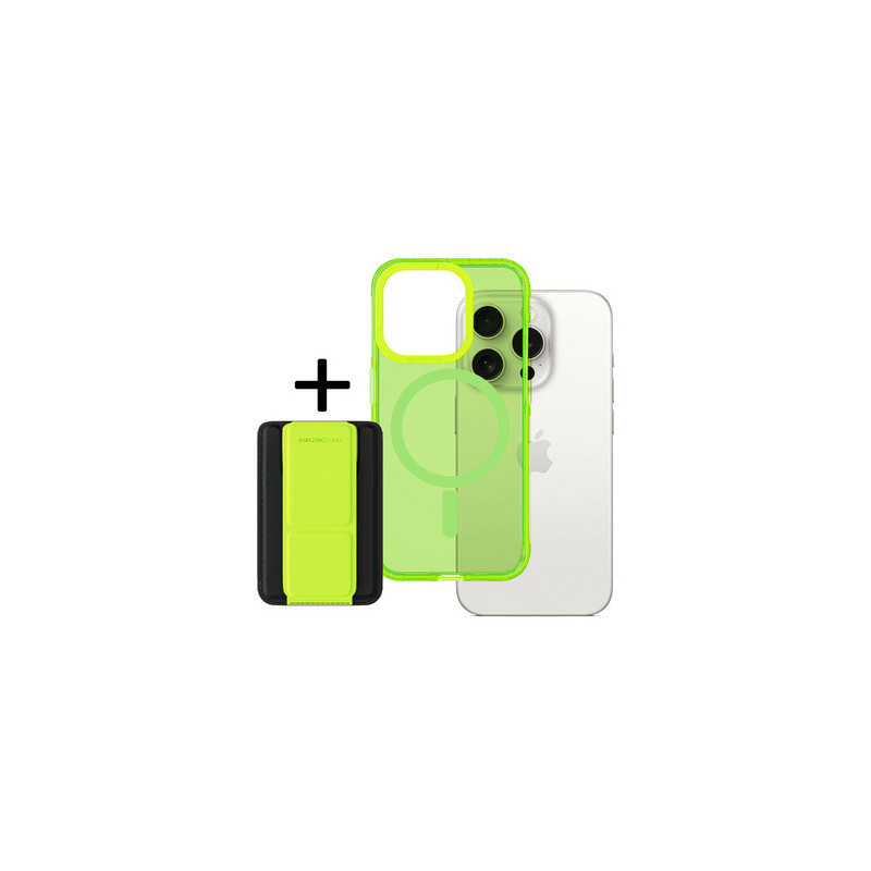 Amazing Thing Titan Pro Neon Mag Wallet Case 10FT IP156.7PTWGN for Iphone 15 Pro Max green with stand