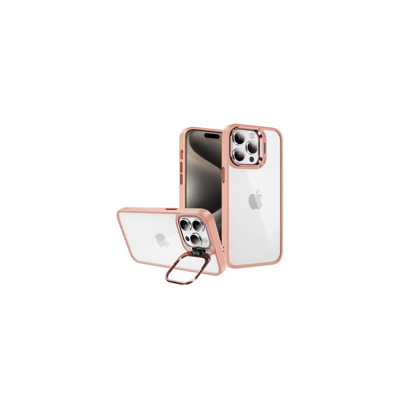 Tel Protect Kickstand case + camera glass (lens) for Iphone 15 Pro light pink