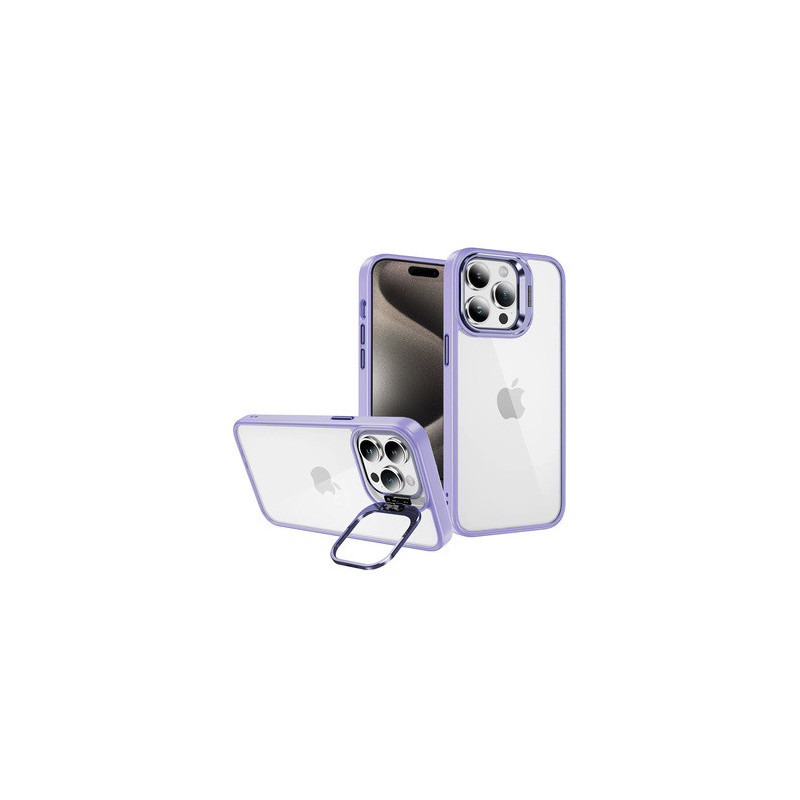 Tel Protect Kickstand case + camera glass (lens) for Iphone 15 Pro light purple