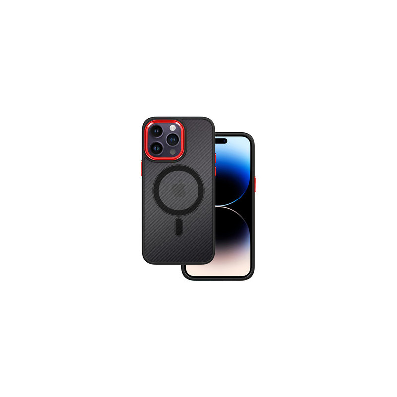 Tel Protect Magnetic Carbon Case for Iphone 15 Plus Black-red