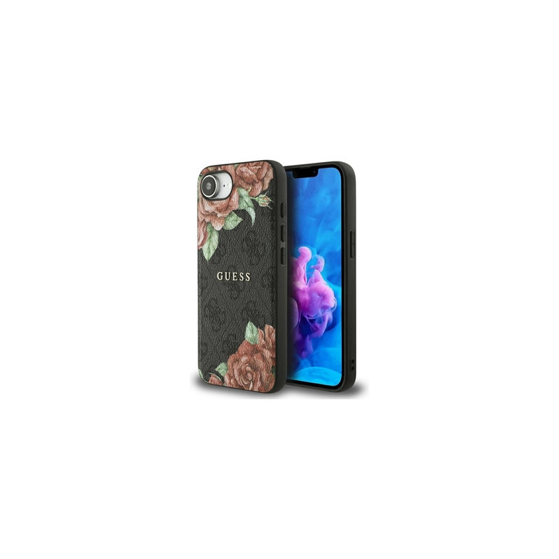 Original Case GUESS 4G Flowers Print MagSafe for Iphone 16e black