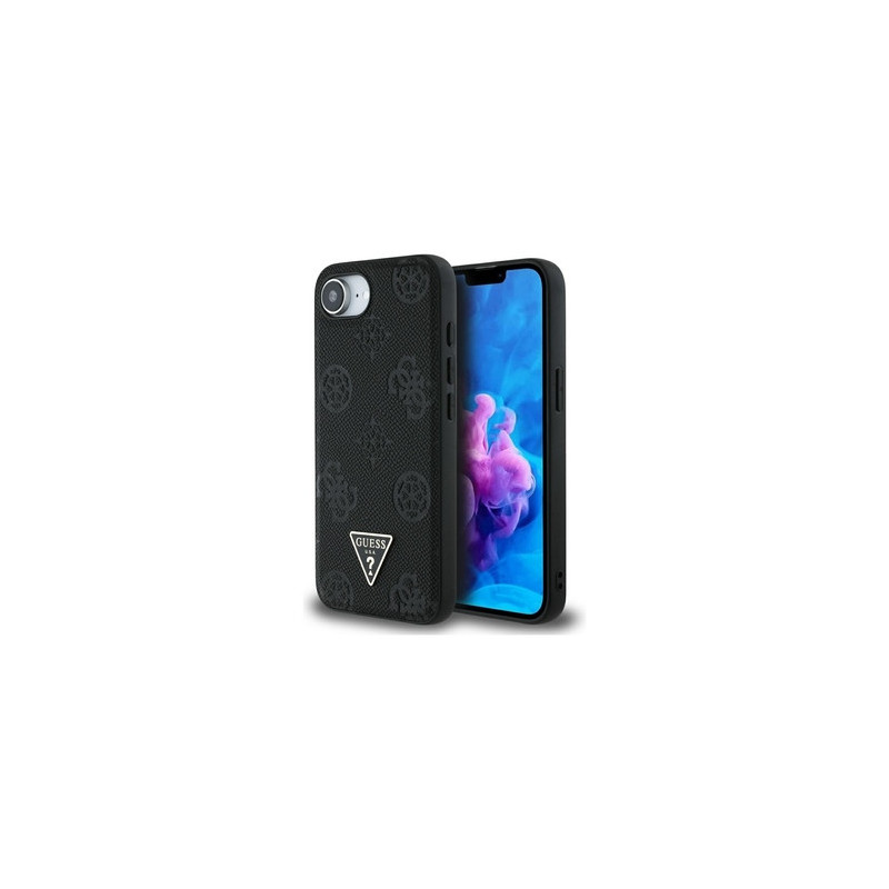 Original Case GUESS Grained Hot Stamp Peony Triangle Logo MagSafe for Iphone 16e black