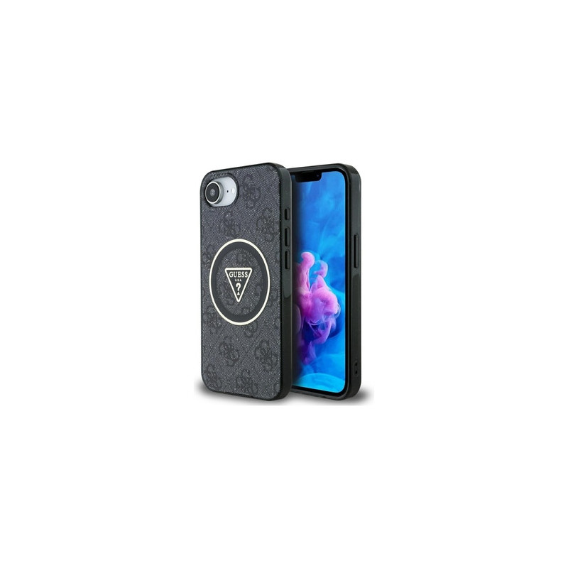 Original Case GUESS IML Metal Glitter 4G Circle Triangle MagSafe for Iphone 16e black