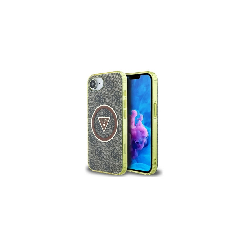 Original Case GUESS IML Metal Glitter 4G Circle Triangle MagSafe for Iphone 16e brown
