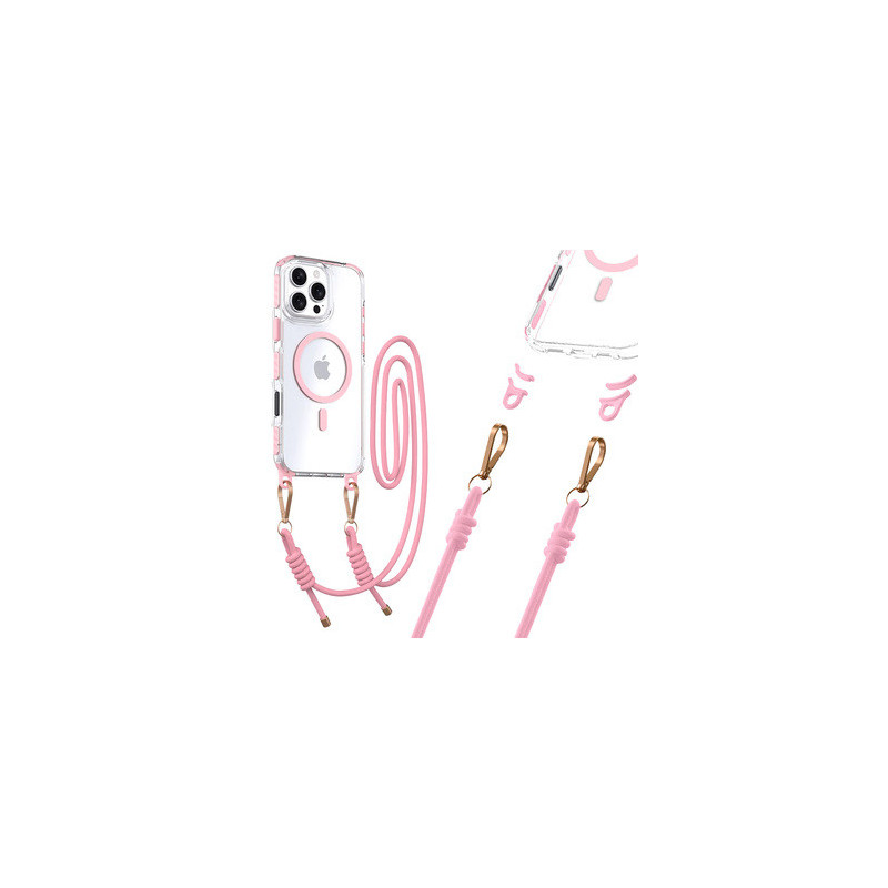 Tel Protect Strap Clear Case for Iphone 16 Pro pink