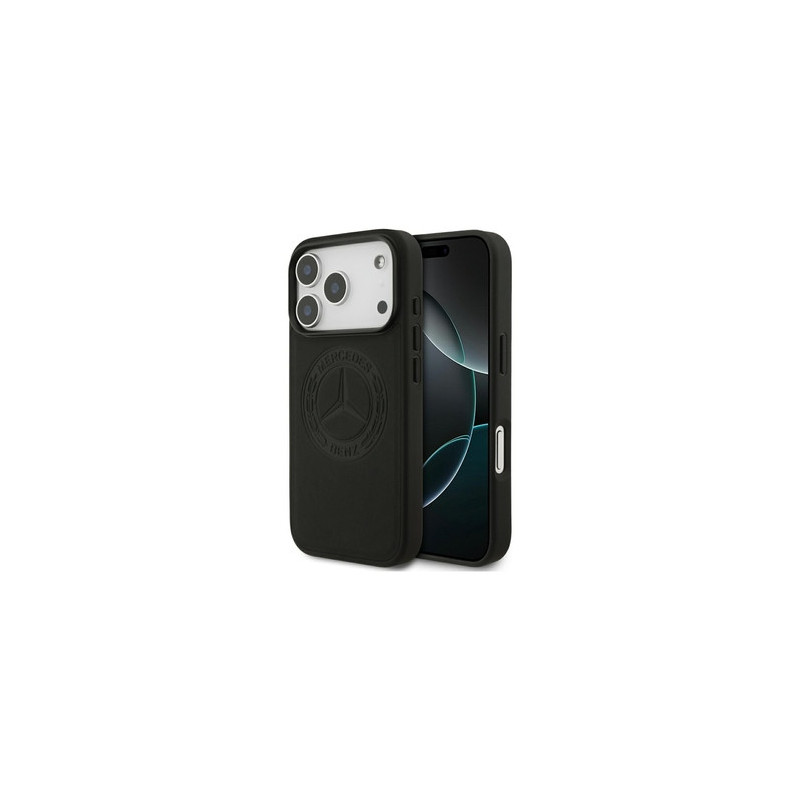 Original Case MERCEDES Leather Vintage Logo MagSafe for Iphone 17 Pro black