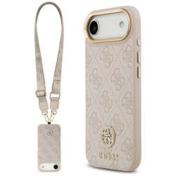 Original Case GUESS 4G Strass Logo &amp; Big Strap Metal Buttons MagSafe for Iphone 17 Air pink