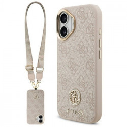 Original Case GUESS 4G Strass Logo &amp; Big Strap Metal Buttons MagSafe for Iphone 17 pink